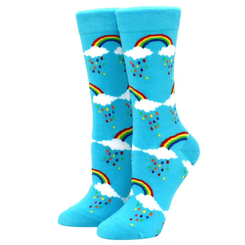 1 Pair Kawaii Women Socks Happy Funny Socks Fruit Harajuku Candy Colors Mid Socks Casual Crew Socks Women Size 35-42 Short Socks