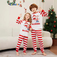 New Christmas family home dress Christmas Deer Snowman family suit red and white stripes patchwork printed pyjamas two-piece set