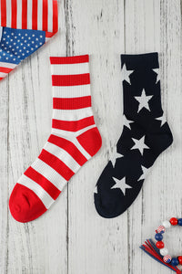 Fiery Red USA Star and Striped Pattern Crew Socks