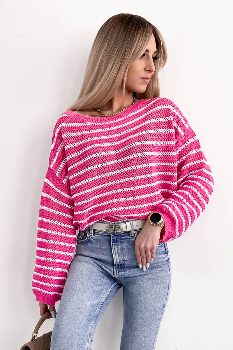 Rose Drop Shoulder Contrasting Striped Sweater