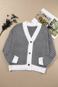 Black Zig Zag Stripe Buttoned Sweater Cardigan