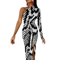 Snakeskin Bodycon Dress Summer Greys and Silvers Retro High Slit Long Dresses Long Sleeve Graphic Aesthetic Dress