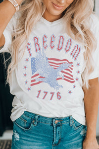 White FREEDOM Eagle Flag Print 1776 Graphic Tee