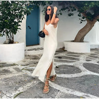 Summer Women Backless Sling Dress Sexy Loose V Neck Sleeveless Split Maxi Dresses 2024 New Female Beach Vacation Party Robes