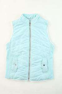 Sky Blue Zip-up Side Pockets Puffer Vest