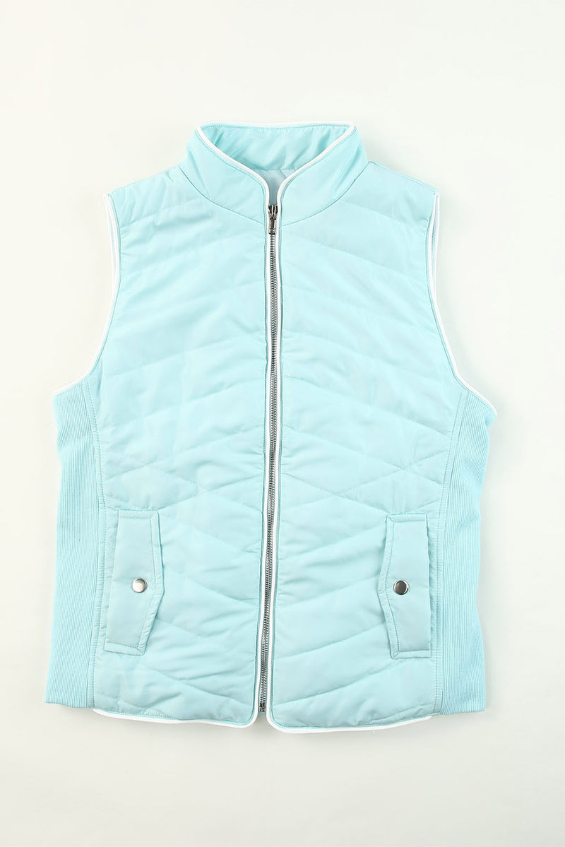 Sky Blue Zip-up Side Pockets Puffer Vest