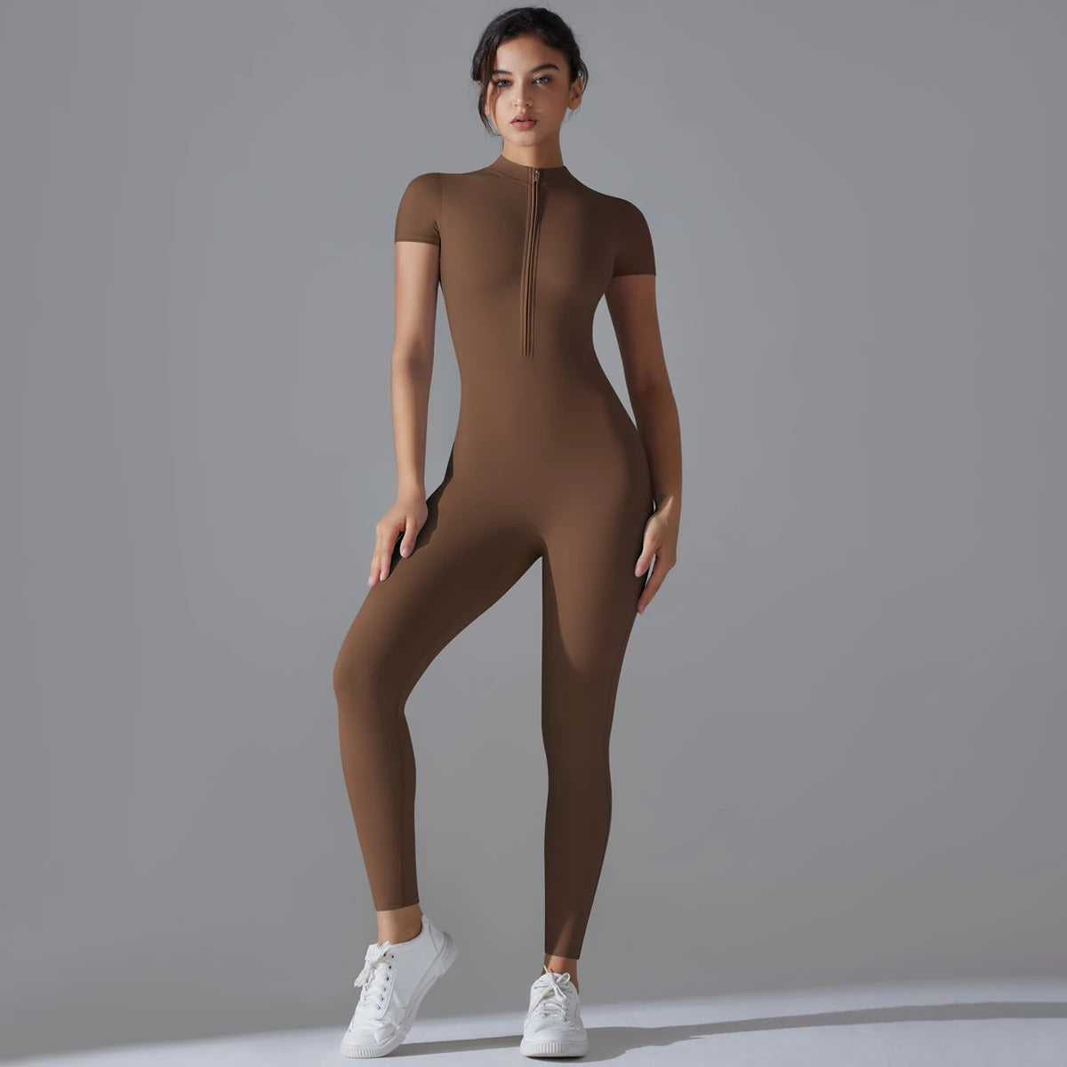 Yoga Set Women's Jumpsuits One-Piece Suit Zipper Short Sleeve Gym Push Up Workout Clothes Fitness Bodysuit Sportswear Tracksuit