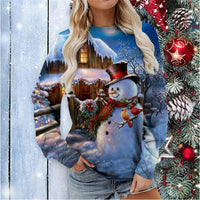 Women Christmas Sweatshirts Winter Snowman Snowflake Print Long Sleeve Y2k Hoodie Streetwear Pullovers Tops Comfortable Clothing