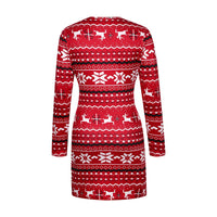 Women's Christmas Bodycon Dress Slim Fit Snowflake Printed Round Neck Long Sleeve Hip Wrap Dress New Year Winter Party Clothes