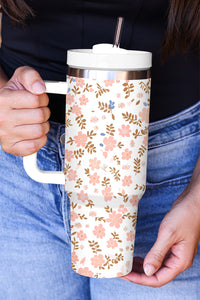 White Cute Flower Print Large Stainless Steel Tumbler 40oz