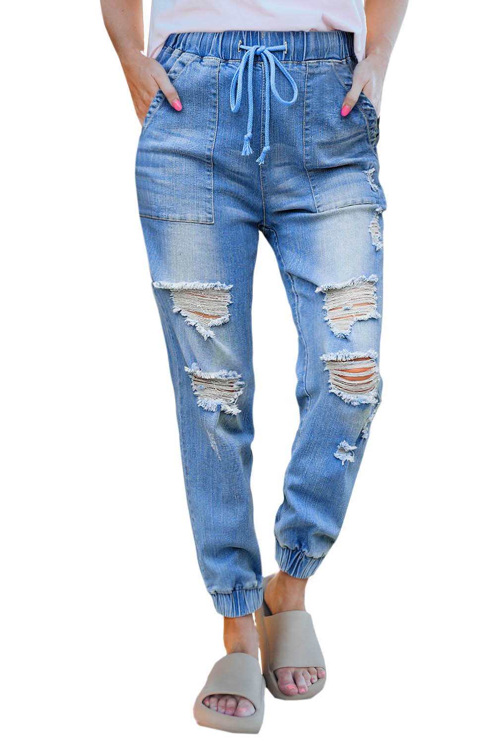 Black Pocketed Distressed Denim Jean