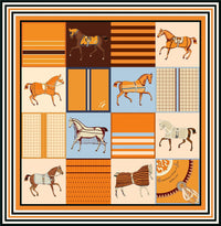 90cm Classic Checkered Horse Brand Square Scarf Women Twill Silk Scarf Shawl Hijab Luxury Bandana Foulard Neckerchief Head Scarf