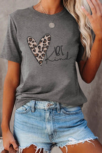 Gray Leopard Heart Be Kind Graphic Tee