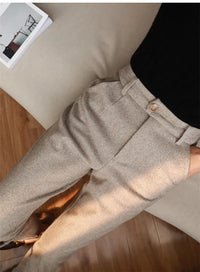 Woolen Pants Women's Harem Pencil Pants 2024 Autumn Winter High Waisted Casual Suit Pants Office Lady Women Trousers