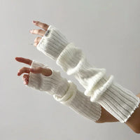 Knitted Woolen Arm Sleeve Fine Long Knitted Fingerless Gloves Warm Riding Soft Female Gloves Autumn Winter Women Arm Warmers