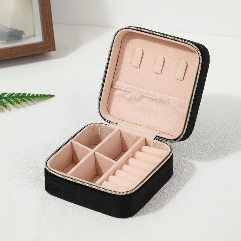 Velvet Jewelry Box For Women Necklace Ring Earrings Organizer Holder Travel Portable Zipper Square Jewelry Storage Case