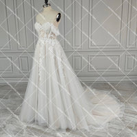 Luxe Shimmer Tulle Off Shoulder Wedding Dress with Embroidered 3D Flowers Sweetheart Puffy Lace Up Customized Bridal Gowns