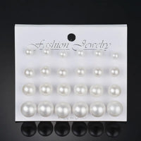 New 12pairs/set White Simulated Pearl Earrings Set For Women Girls Jewelry On Ear Ball Multi-size Stud Earrings Ear Stud Gifts