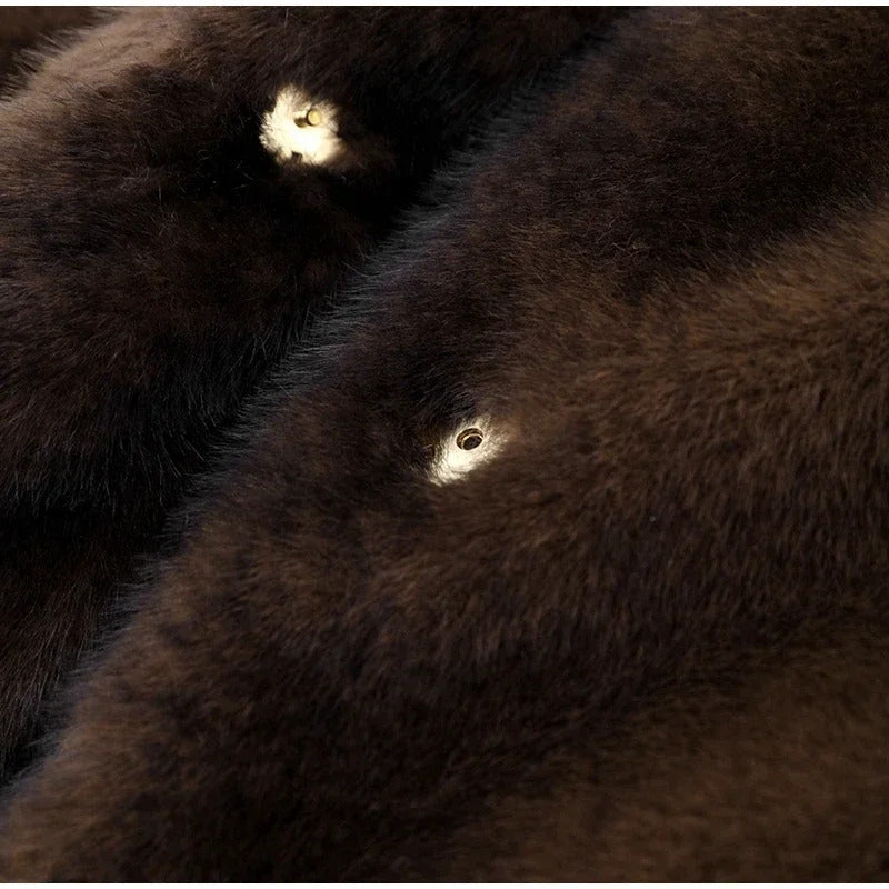 Women's Dark Brown Faux Fur Warm Long Coat Single Breasted Oversized Thickened Overcoat Winter Fluffy Plush Female Outerwear