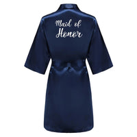 Satin Silk Robes Plus Size Wedding Bathrobe Bride Bridesmaid Mother Maid of Honor Gown Women Clothing Sleepwear Navy Blue