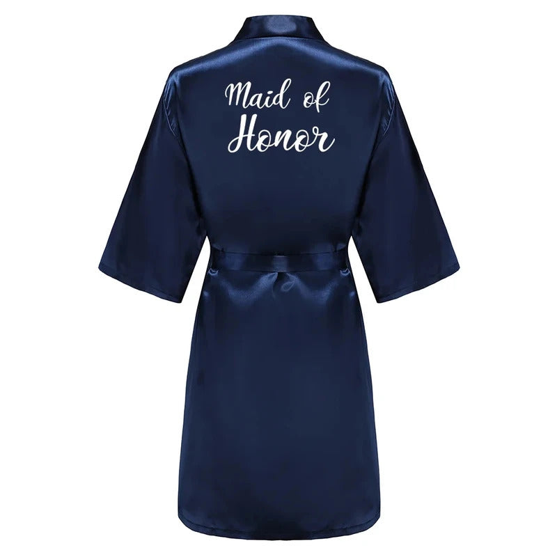 Satin Silk Robes Plus Size Wedding Bathrobe Bride Bridesmaid Mother Maid of Honor Gown Women Clothing Sleepwear Navy Blue