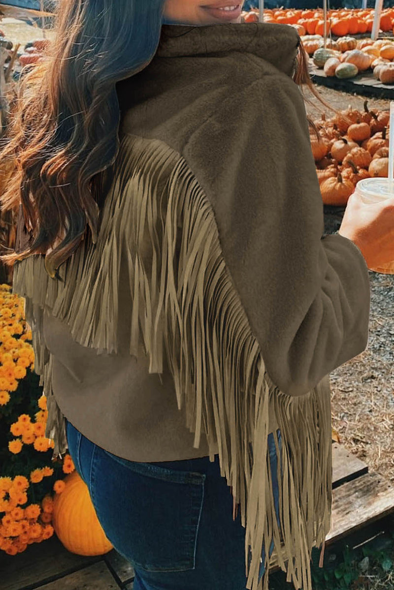 Fringed Full Zipper Fleece Jacket