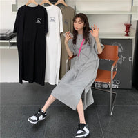 1 Piece plus Size WOMEN'S Loose Split Knee-length T-shirt Dress Casual Simple Fashionable Letter Print Nightgowns