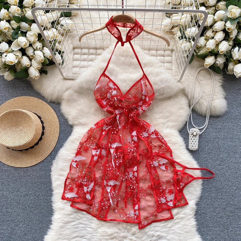 Winter Patchwork Christmas Hotsweet Women's Short Dress Sexy Bodycone Plush Red Dress Cross Strap Halter Neck Erotic Mini Dress