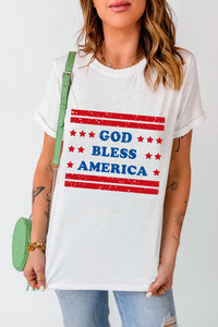 White GOD BLESS AMERICAN Star and Stripe Graphic Tee