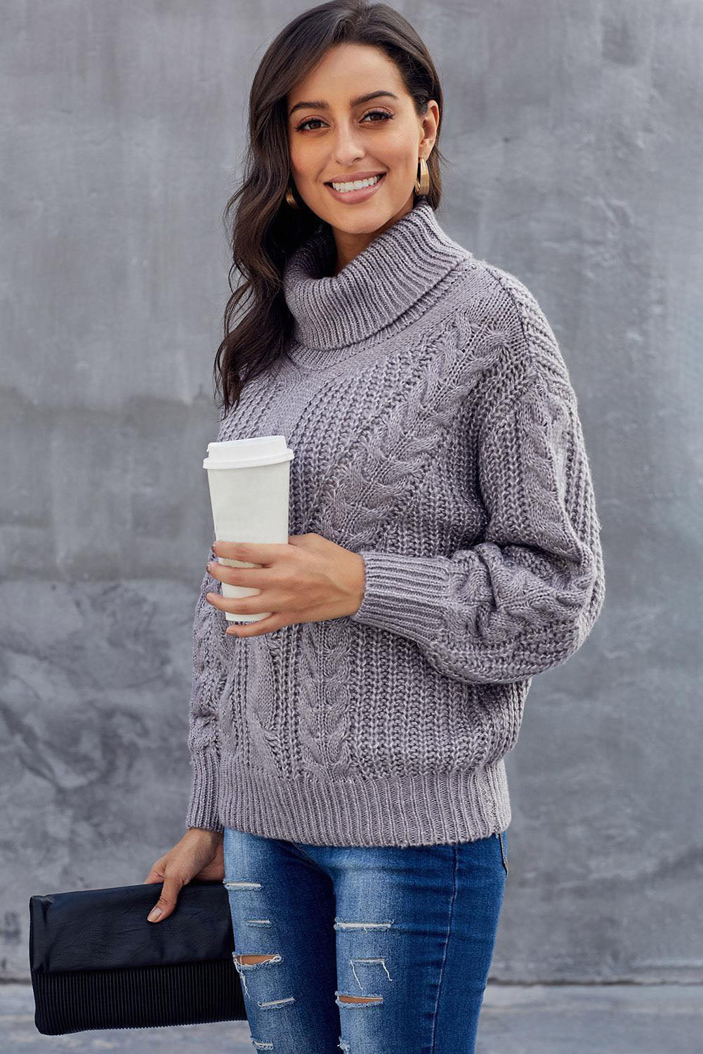 Gray Chunky Turtleneck Sweater