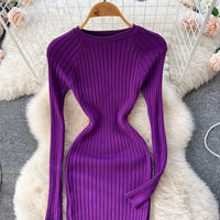 SINGREINY Winter Women Knit Maxi Dress O Neck Autumn Long Sleeve Slim Solid Harajuku Ladies Fashion Pencil Sweater Long Dresses