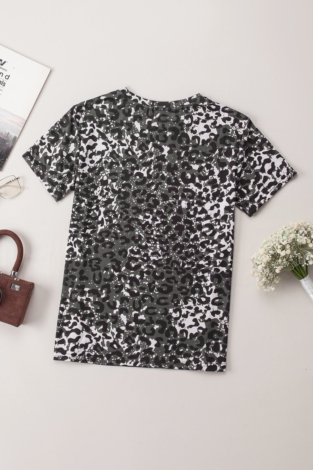 Black MAMA Leopard Print Short Sleeve Casual Graphic Tee