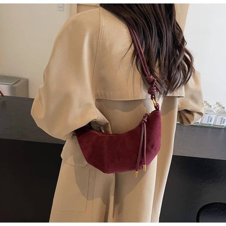 Velvet Material Zipper 2024 High Quality Shoulder Bag Solid Color Simple Fashionable Crossbody Bag Soft Western Style Handbag