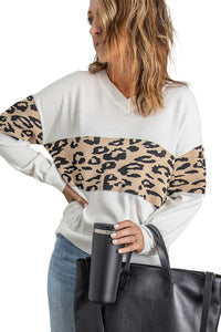 Black Leopard Colorblock V Neck Knit Sweater