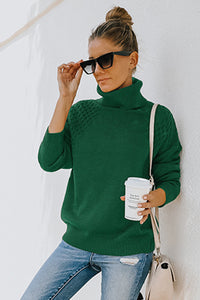 Green Turtleneck Knitted Pullover Sweater