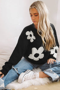 Big Flower Pattern Knit Sweater