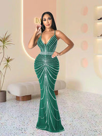 Women's Evening Dress Long Dress Sequin Hot Diamond Party Strap Leaky Back Mermaid Formal Dinner Elegant And Luxurious Dress