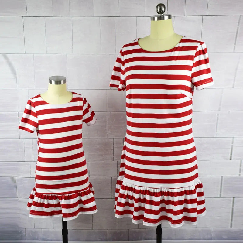 Matching Family Dresses  2023 Striped Mother Daughter Dresses Short Sleeve  Girl Big Sister Mother Kids Family Matching Clothes