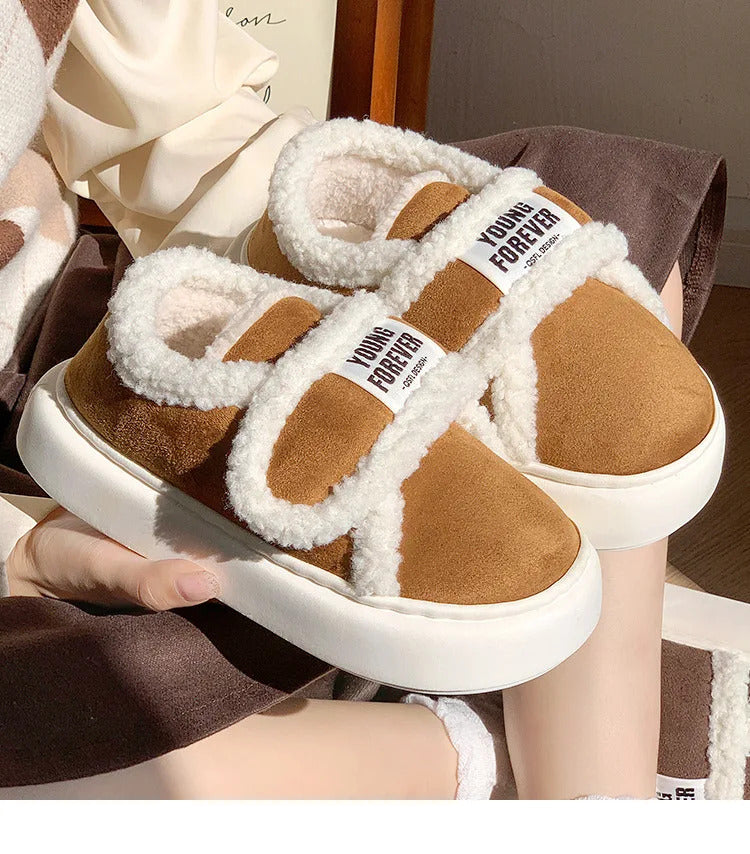 Warm Cotton Slippers Women Men Winter Platform Shoes Soft Plush Thick Sole Couples Indoor Home Floor Footwear With Heels