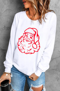 White Christmas Santa Claus Print Round Neck Sweatshirt