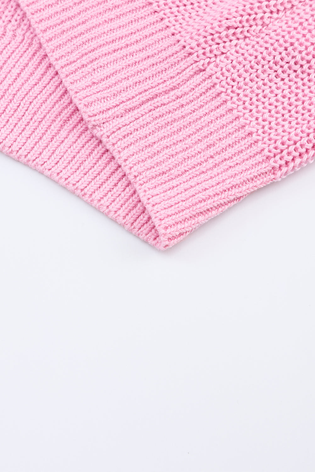 Pink Ribbed Knit V Neck Sweater