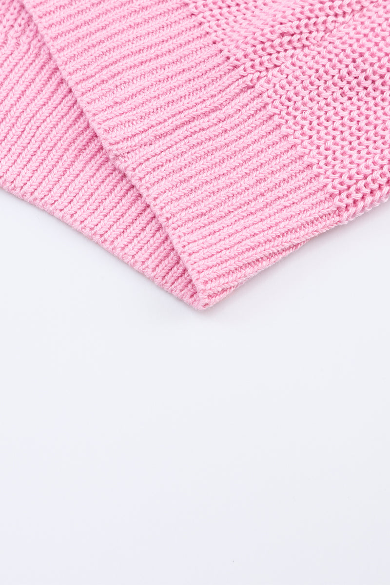 Pink Ribbed Knit V Neck Sweater