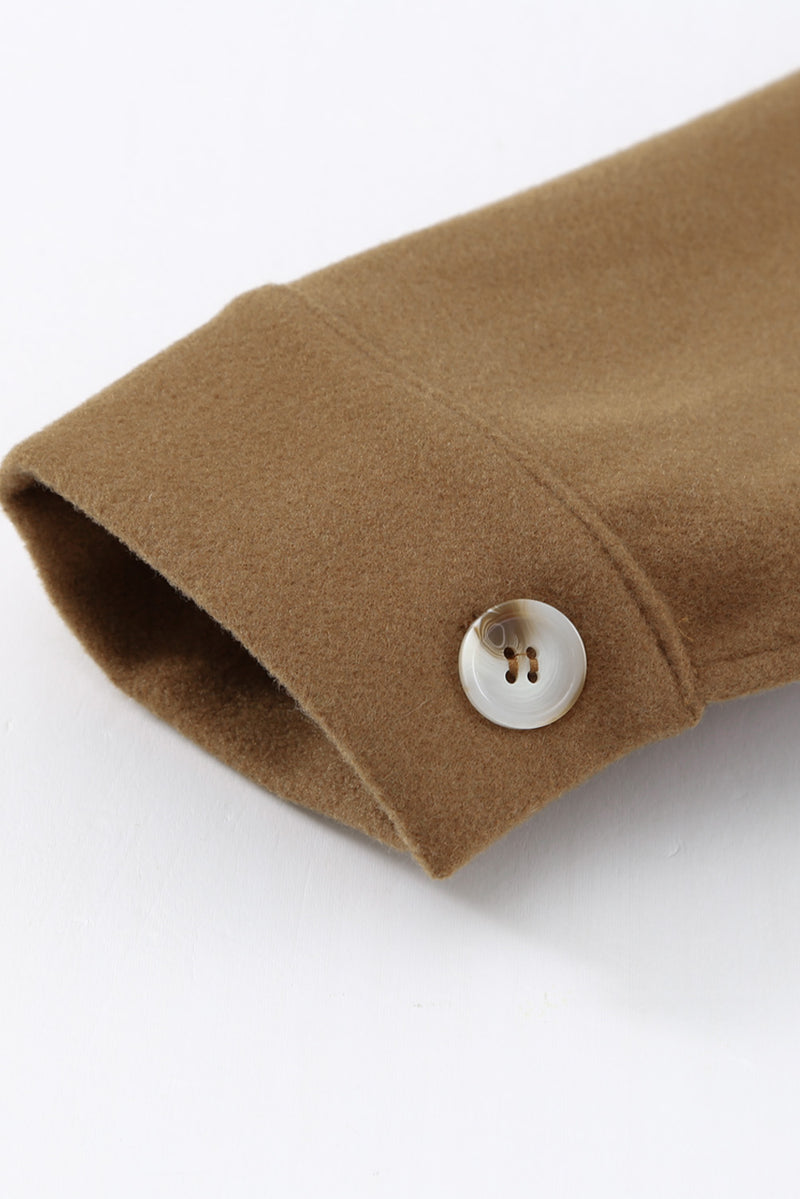 Brown Turn Down Collar Buttoned Baggy Coat with Pocket