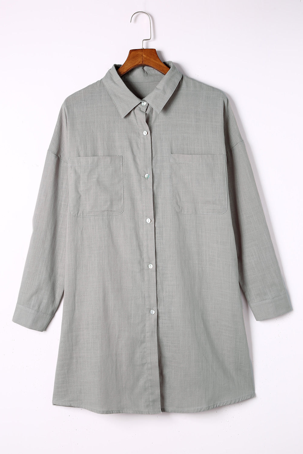 Gray Lightweight Shirt Style Beach Cover Up