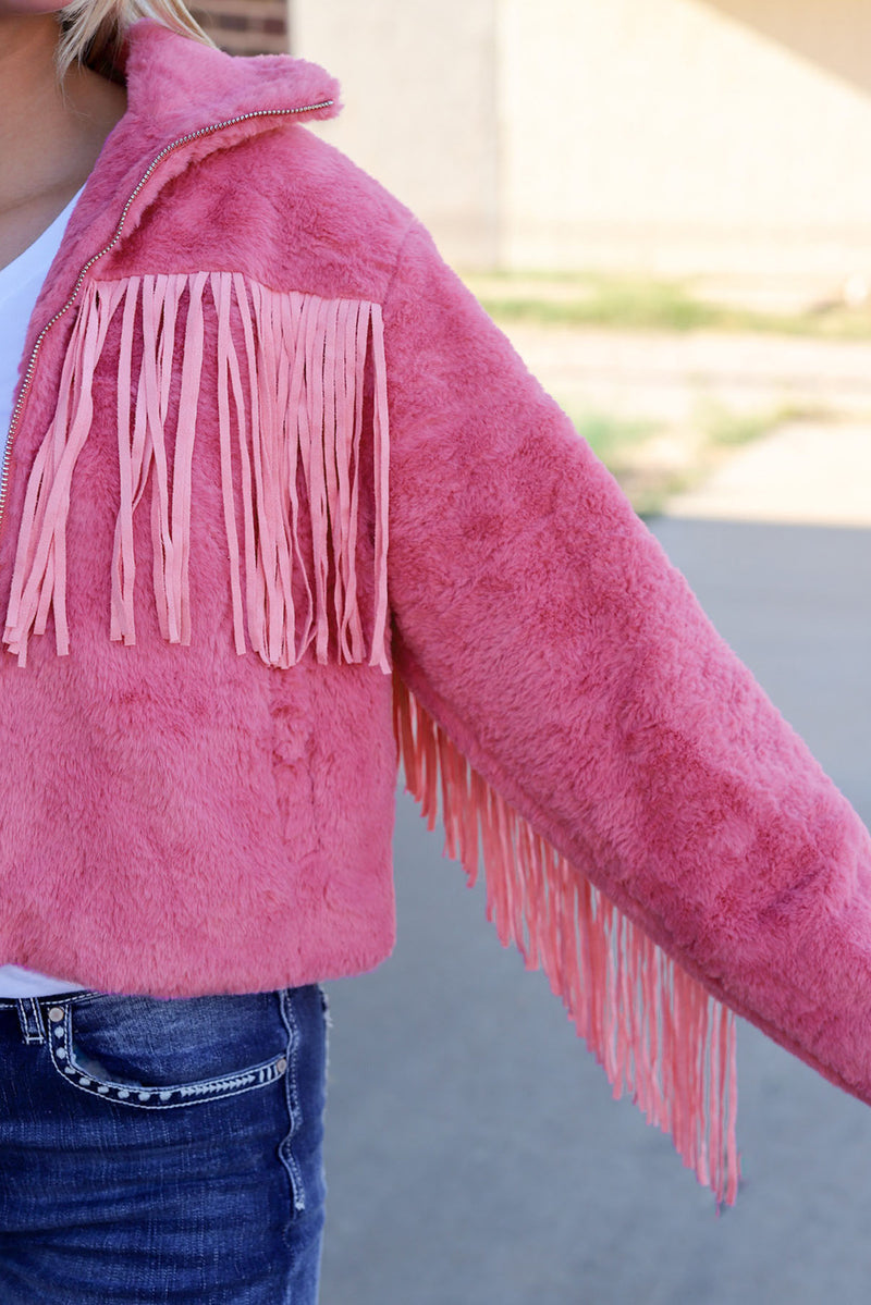 Fringed Full Zipper Fleece Jacket