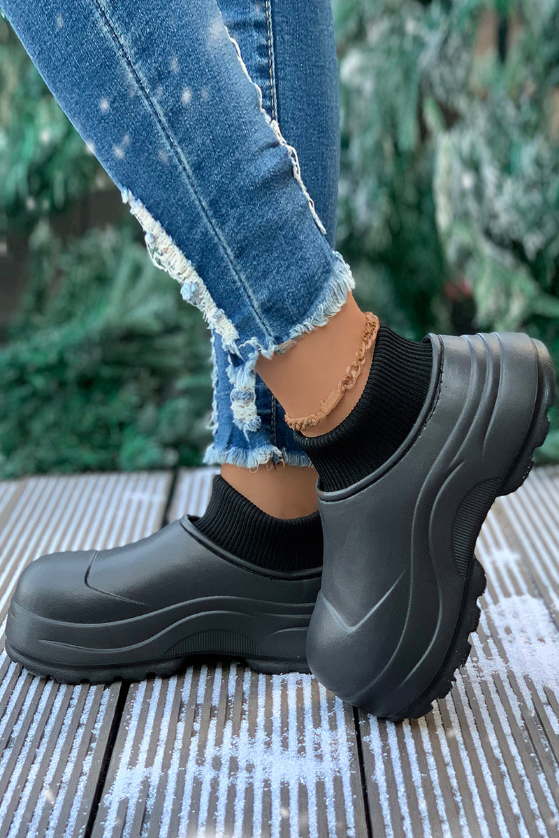 Black Waterproof Thick Sole Ribbed Ankle Shoes