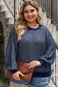 Blue Heathered Knit Plus Size Drop Shoulder Sweater