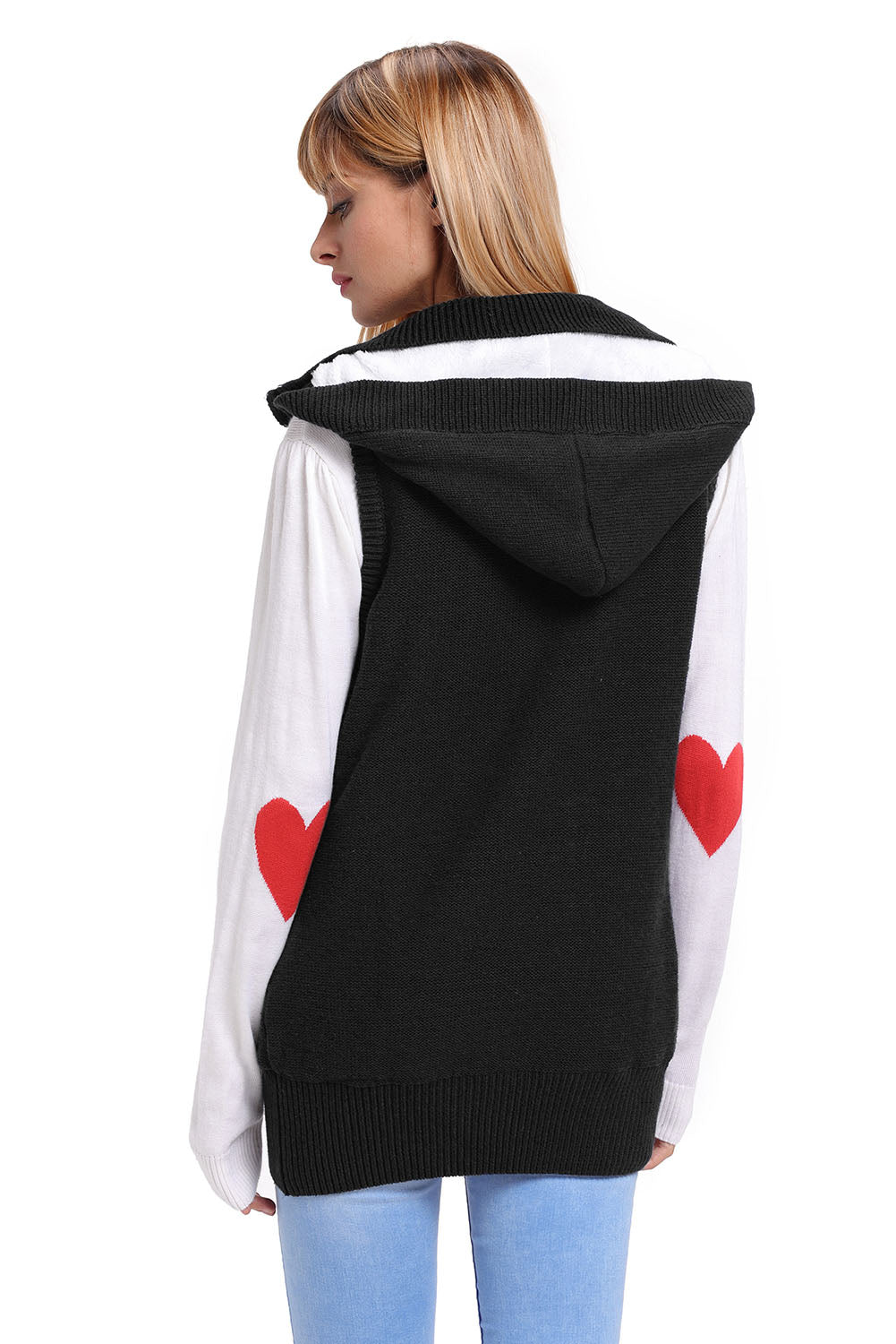 Black Cable Knit Hooded Sweater Vest