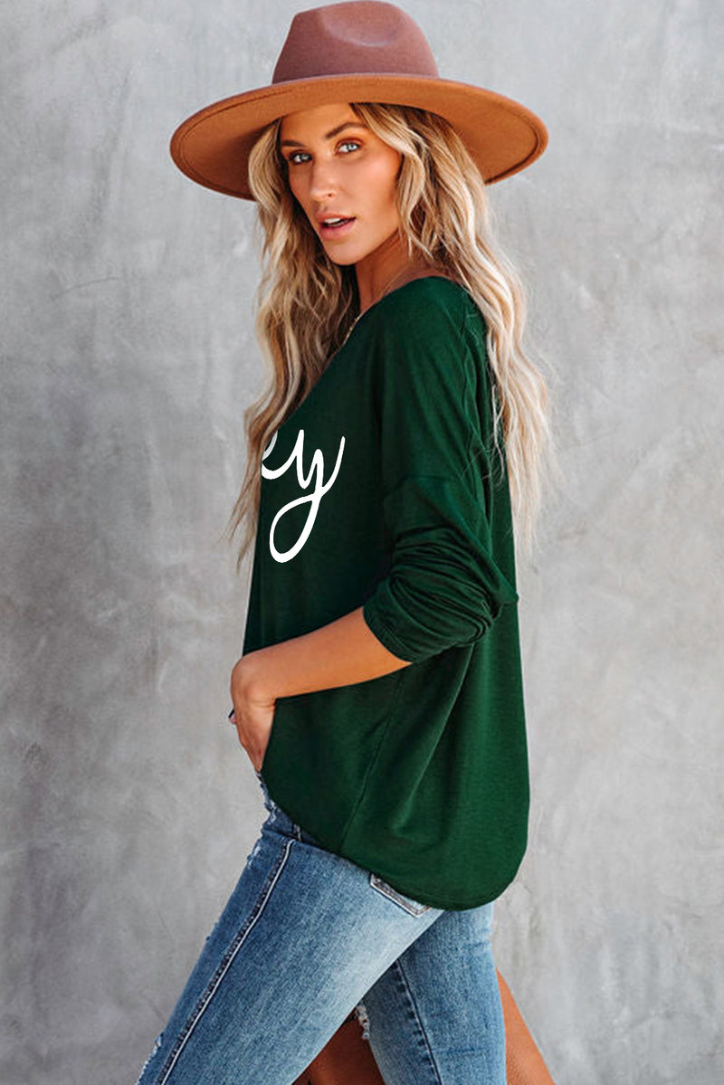 Green Lucky Clover Graphic Print Long Sleeve Top