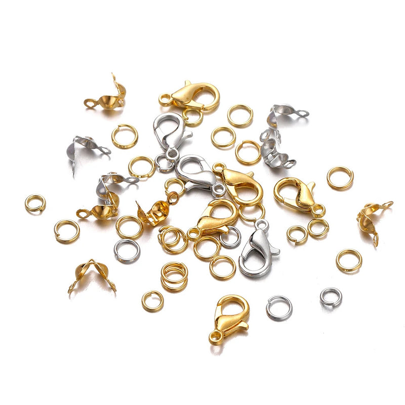 210-400pcs/Box Jewelry Making Kits Lobster Clasp Open Jump Rings End Crimps Beads Box Handmade DIY Bracelet Necklace Findings